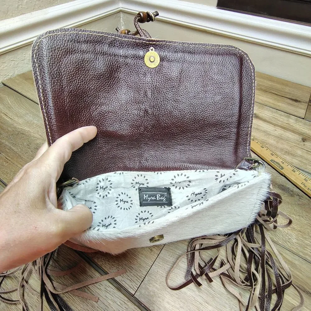 Myra Bag Delicate Hues Leather Hairon Crossbody Fringe Purse Boho Southwest - Picture 11 of 16